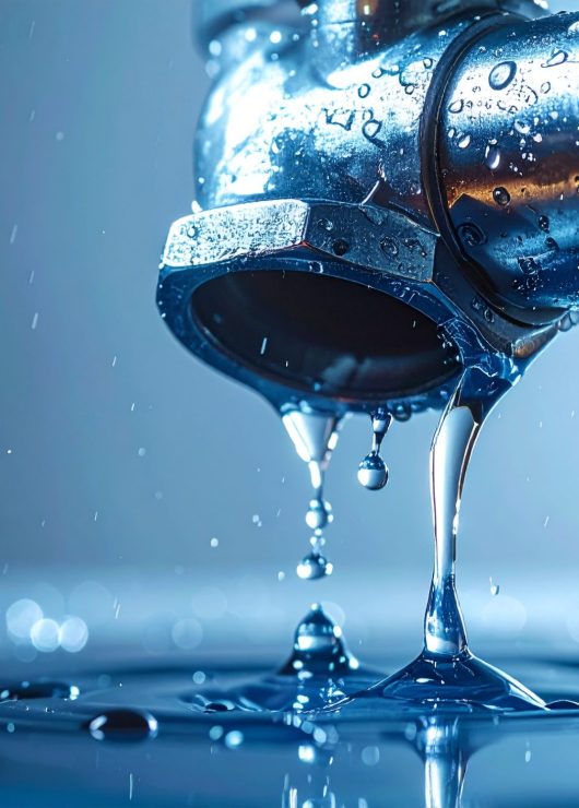 Firefly_Professional advertising close-up photo of a leaking water pipe with dripping water, 709484