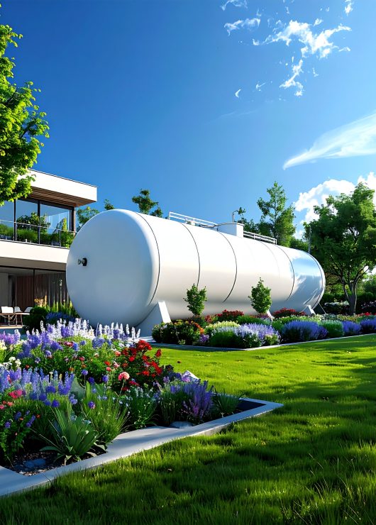 Firefly_Professional advertising photo of a garden with an outdoor liquefied gas tank, modern 761435