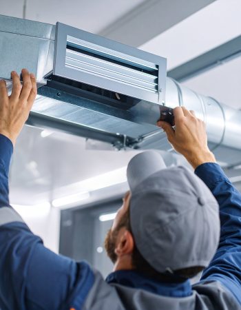 Techniker von zertifiziertem Unternehmen repariert ein Belüftungssystem