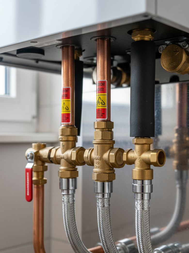 Gasleitungen münden in der Gasheizung