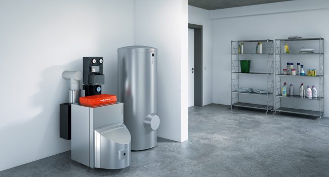 Viessmann Öl-Brennwertkessel im Heizungskeller eines Mehrfamilienhauses